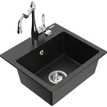 Granitový dřez MEXEN/S - Milo granitový dřez 1-miska včetně baterie Carla, černá/zlatá metalik 6505-75-670700-00