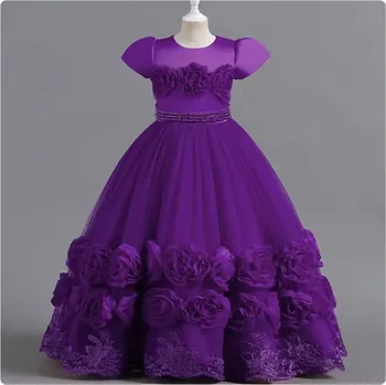 Dámské šaty Čína Dívčí večerní (společenské, družičkovské) šaty s růžičkami Barva: nachová, Velikost: 120 (5 let)