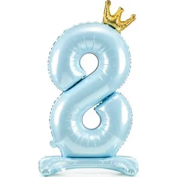 Balónek Balónek číslo 8 stojící modrý s korunkou 84 cm chb89066