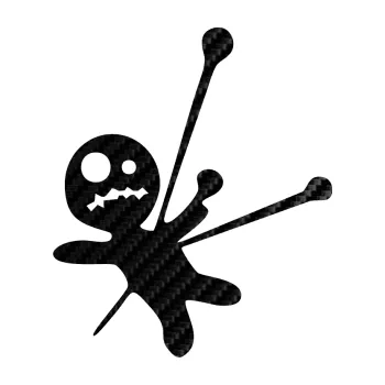 Samolepicí dekorace na vozidlo Voodoo panenka 002 levá (50 - 3D karbon černý) SAMOLEPKA NA AUTO, NÁLEPKA, FÓLIE, POLEP, TUNING, VLASTNÍ TEXT, TISK, AUTOSAMOLEPKY.cz, POLEPY, OBRÁZEK, LOGO, 3D STICKERS