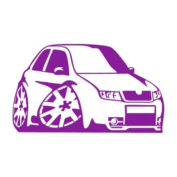 Polep vozidla SAMOLEPKA Škoda Fabia RS 002 karikatura pravá (14 - fialová) NA AUTO, NÁLEPKA, FÓLIE, POLEP, TUNING, VLASTNÍ TEXT, TISK, AUTOSAMOLEPKY.cz, POLEPY, OBRÁZEK, LOGO, SAMOLEPKY