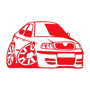 Polep vozidla SAMOLEPKA Škoda Octavia karikatura pravá (10 - červená) NA AUTO, NÁLEPKA, FÓLIE, POLEP, TUNING, VLASTNÍ TEXT, TISK, AUTOSAMOLEPKY.cz, POLEPY, OBRÁZEK, LOGO, SAMOLEPKY