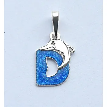 Přívěsek Stříbrný přívěsek písmeno D , delfín - PA1058 modrý (Stříbrné písmenko D s delfínem , abeceda)
