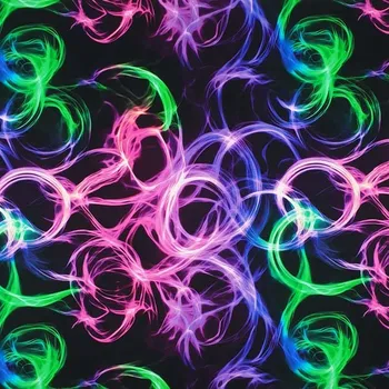 Teplákovina B0124 černá, fialovo-zelené světelné kruhy, š.160