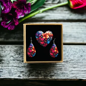 Náušnice art-wood.cz Dřevěná brož + visací náušnice - květinová elegance