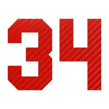 Polep vozidla Startovní číslo 34 (53 - 3D karbon červený) SAMOLEPKA NA AUTO, NÁLEPKA, FÓLIE, POLEP, TUNING, VLASTNÍ TEXT, TISK, AUTOSAMOLEPKY.cz, POLEPY, OBRÁZEK, LOGO, 3D STICKERS
