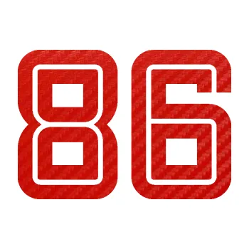 Polep vozidla Startovní číslo 86 typ 7 (53 - 3D karbon červený) SAMOLEPKA NA AUTO, NÁLEPKA, FÓLIE, POLEP, TUNING, VLASTNÍ TEXT, TISK, AUTOSAMOLEPKY.cz, POLEPY, OBRÁZEK, LOGO, 3D STICKERS