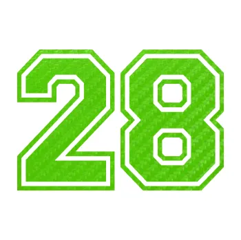 Polep vozidla Startovní číslo 28 typ 4 (58 - 3D karbon zelený kawasaki) SAMOLEPKA NA AUTO, NÁLEPKA, FÓLIE, POLEP, TUNING, VLASTNÍ TEXT, TISK, AUTOSAMOLEPKY.cz, POLEPY, OBRÁZEK, LOGO, 3D STICKERS