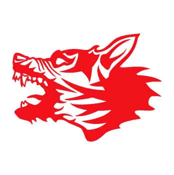 Polep vozidla Vlk 003 levá (10 - červená) SAMOLEPKA NA AUTO, NÁLEPKA, FÓLIE, POLEP, TUNING, VLASTNÍ TEXT, TISK, AUTOSAMOLEPKY.cz, POLEPY, OBRÁZEK, LOGO, 3D STICKERS