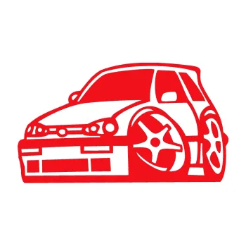 Polep vozidla SAMOLEPKA VW Golf 3 karikatura levá (10 - červená) NA AUTO, NÁLEPKA, FÓLIE, POLEP, TUNING, VLASTNÍ TEXT, TISK, AUTOSAMOLEPKY.cz, POLEPY, OBRÁZEK, LOGO, SAMOLEPKY