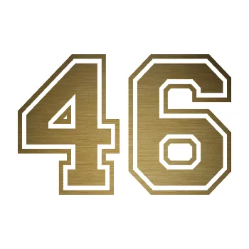 Polep vozidla Startovní číslo 46 typ 4 (64 - škrábaný kov zlatý) SAMOLEPKA NA AUTO, NÁLEPKA, FÓLIE, POLEP, TUNING, VLASTNÍ TEXT, TISK, AUTOSAMOLEPKY.cz, POLEPY, OBRÁZEK, LOGO, 3D STICKERS