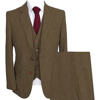 Vlněný pánský oblek pro každou příležitost Barva: Hnědá, Velikost: 3XL