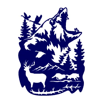 Samolepící dekorace SAMOLEPKA Krajina hory 039 pravá medvěd a lesní zvěř (23 - tmavě modrá) NA AUTO, NÁLEPKA, FÓLIE, POLEP, TUNING, VLASTNÍ TEXT, TISK, AUTOSAMOLEPKY.cz, POLEPY, OBRÁZEK, LOGO, SAMOLEPKY