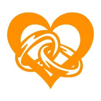 Samolepící dekorace SAMOLEPKA Snubní prstýnky v srdíčku pravá (06 - oranžová) NA AUTO, NÁLEPKA, FÓLIE, POLEP, TUNING, VLASTNÍ TEXT, TISK, AUTOSAMOLEPKY.cz, POLEPY, OBRÁZEK, LOGO, SAMOLEPKY