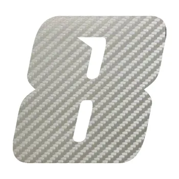 Polep vozidla Startovní číslo 8 typ 6 (52 - 3D karbon stříbrný) SAMOLEPKA NA AUTO, NÁLEPKA, FÓLIE, POLEP, TUNING, VLASTNÍ TEXT, TISK, AUTOSAMOLEPKY.cz, POLEPY, OBRÁZEK, LOGO, 3D STICKERS