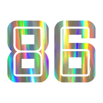 Polep vozidla Startovní číslo 86 typ 7 (93 - Holografická) SAMOLEPKA NA AUTO, NÁLEPKA, FÓLIE, POLEP, TUNING, VLASTNÍ TEXT, TISK, AUTOSAMOLEPKY.cz, POLEPY, OBRÁZEK, LOGO, 3D STICKERS