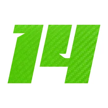 Polep vozidla SAMOLEPKA NA AUTO Startovní číslo 14 typ 6 (58 - 3D karbon zelený kawasaki) NÁLEPKA, FÓLIE, POLEP, TUNING, VLASTNÍ TEXT, TISK, AUTOSAMOLEPKY.cz, POLEPY, OBRÁZEK, LOGO, SAMOLEPKY