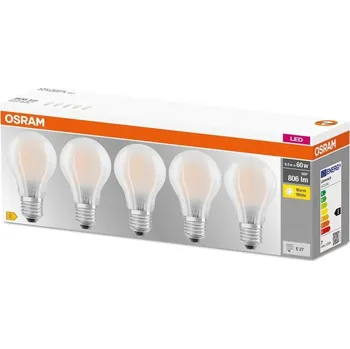 Žárovka Osram Sada LED žárovek klasik, 6,5 W, 806 lm, teplá bílá, E27, 5 ks LED CLA60 FIL FR 6,5W,806LM,2700K,E