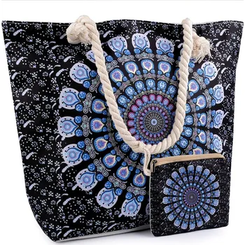Letní / plážová taška mandala, paisley s taštičkou 39x50 cm, barva 9 černá modrá