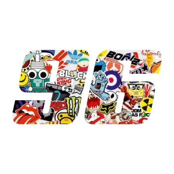 Polep vozidla Startovní číslo 96 typ 6 (83 - Sticker bomb) SAMOLEPKA NA AUTO, NÁLEPKA, FÓLIE, POLEP, TUNING, VLASTNÍ TEXT, TISK, AUTOSAMOLEPKY.cz, POLEPY, OBRÁZEK, LOGO, 3D STICKERS