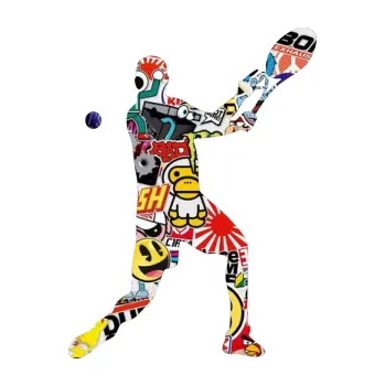 Polep vozidla Tenista 005 pravá (83 - Sticker bomb) SAMOLEPKA NA AUTO, NÁLEPKA, FÓLIE, POLEP, TUNING, VLASTNÍ TEXT, TISK, AUTOSAMOLEPKY.cz, POLEPY, OBRÁZEK, LOGO, 3D STICKERS