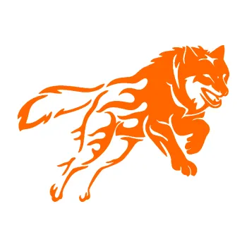 Polep vozidla SAMOLEPKA Vlk 002 pravá (73 - Fluorescentní oranžová) NA AUTO, NÁLEPKA, FÓLIE, POLEP, TUNING, VLASTNÍ TEXT, TISK, AUTOSAMOLEPKY.cz, POLEPY, OBRÁZEK, LOGO, SAMOLEPKY