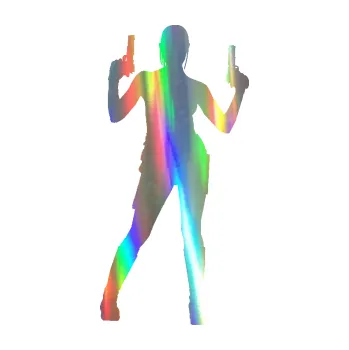 Samolepicí dekorace na vozidlo Střelkyně 002 pravá girl with gun (93 - Holografická) SAMOLEPKA NA AUTO, NÁLEPKA, FÓLIE, POLEP, TUNING, VLASTNÍ TEXT, TISK, AUTOSAMOLEPKY.cz, POLEPY, OBRÁZEK, LOGO, 3D STICKERS