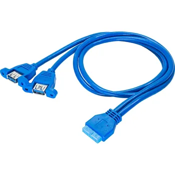 Datový kabel AKYGA Kabel: USB-USB USB 3.0 19pin,USB A zásuvka x2 0,65m