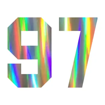 Polep vozidla Startovní číslo 97 (93 - Holografická) SAMOLEPKA NA AUTO, NÁLEPKA, FÓLIE, POLEP, TUNING, VLASTNÍ TEXT, TISK, AUTOSAMOLEPKY.cz, POLEPY, OBRÁZEK, LOGO, 3D STICKERS