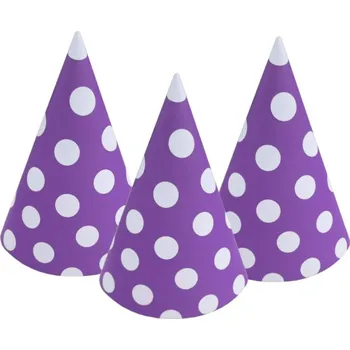 Party dekorace Paper Design Čepička papírová 6ks, 15,5cm fialová s puntíky