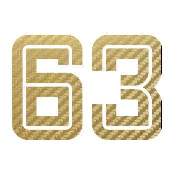 Polep vozidla Startovní číslo 63 typ 7 (59 - 3D karbon zlatý) SAMOLEPKA NA AUTO, NÁLEPKA, FÓLIE, POLEP, TUNING, VLASTNÍ TEXT, TISK, AUTOSAMOLEPKY.cz, POLEPY, OBRÁZEK, LOGO, 3D STICKERS
