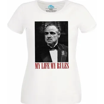 Dámské tričko Marlon Brando - Můj život, moje pravidla (Skladem XS-4XL) (Velikost: 4XL, Barva: Bílá)