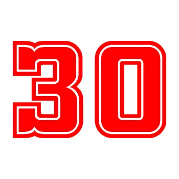 Polep vozidla Startovní číslo 30 typ 5 (74 - Fluorescentní červená) SAMOLEPKA NA AUTO, NÁLEPKA, FÓLIE, POLEP, TUNING, VLASTNÍ TEXT, TISK, AUTOSAMOLEPKY.cz, POLEPY, OBRÁZEK, LOGO, 3D STICKERS