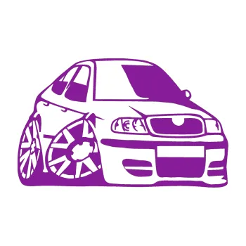 Polep vozidla SAMOLEPKA Škoda Octavia karikatura pravá (14 - fialová) NA AUTO, NÁLEPKA, FÓLIE, POLEP, TUNING, VLASTNÍ TEXT, TISK, AUTOSAMOLEPKY.cz, POLEPY, OBRÁZEK, LOGO, SAMOLEPKY