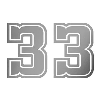 Polep vozidla Startovní číslo 33 typ 5 (42 - stříbrná metalíza) SAMOLEPKA NA AUTO, NÁLEPKA, FÓLIE, POLEP, TUNING, VLASTNÍ TEXT, TISK, AUTOSAMOLEPKY.cz, POLEPY, OBRÁZEK, LOGO, 3D STICKERS