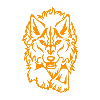 Polep vozidla Vlk 010 pravá běžící (06 - oranžová) SAMOLEPKA NA AUTO, NÁLEPKA, FÓLIE, POLEP, TUNING, VLASTNÍ TEXT, TISK, AUTOSAMOLEPKY.cz, POLEPY, OBRÁZEK, LOGO, 3D STICKERS