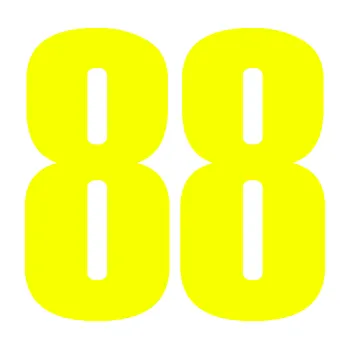 Samolepicí dekorace na vozidlo Startovní číslo 88 typ 2 (70 - Fluorescentní žlutá) SAMOLEPKA NA AUTO, NÁLEPKA, FÓLIE, POLEP, TUNING, VLASTNÍ TEXT, TISK, AUTOSAMOLEPKY.cz, POLEPY, OBRÁZEK, LOGO, 3D STICKERS