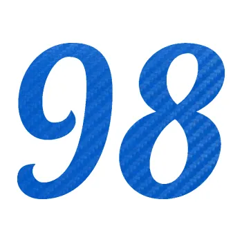 Polep vozidla Startovní číslo 98 typ 3 (57 - 3D karbon modrý) SAMOLEPKA NA AUTO, NÁLEPKA, FÓLIE, POLEP, TUNING, VLASTNÍ TEXT, TISK, AUTOSAMOLEPKY.cz, POLEPY, OBRÁZEK, LOGO, 3D STICKERS