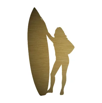 Polep vozidla SAMOLEPKA Surfařka 001 pravá (64 - škrábaný kov zlatý) NA AUTO, NÁLEPKA, FÓLIE, POLEP, TUNING, VLASTNÍ TEXT, TISK, AUTOSAMOLEPKY.cz, POLEPY, OBRÁZEK, LOGO, SAMOLEPKY