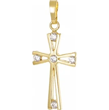 Přívěsek Stříbrný pozlacený přívěšek křížek s čirými zirkony STRZ1058F