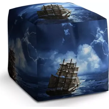 Taburet Taburet Kostka Loď v bouřce: 40x40x40 cm - Sablio