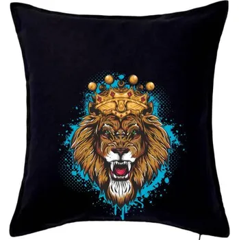 Polštář Lev kreslený s korunou - Polštář 50x50 - 50x50 - Včetně výplně ( Černá )