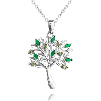 Náhrdelník Stříbrný náhrdelník strom života s zelenými zirkony