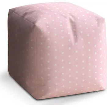 Taburet Taburet Kostka Bílé puntíky na růžové: 40x40x40 cm - Sablio