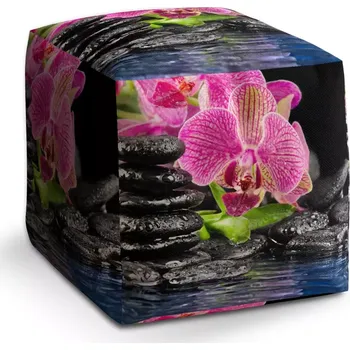 Taburet Taburet Kostka Orchidej na kamenech: 40x40x40 cm - Sablio