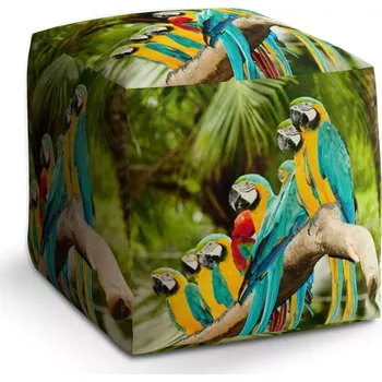 Taburet Taburet Kostka Papoušci na větvi: 40x40x40 cm - Sablio