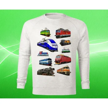 Pánská mikina mikina s lokomotivou MIX pánská 3XL (mikina s vlakem světle šedý melír)