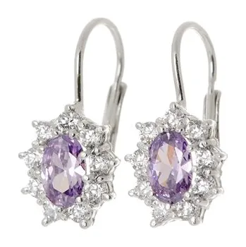 Náušnice Stříbrné náušnice s ametysty a zirkony STNAU1750F