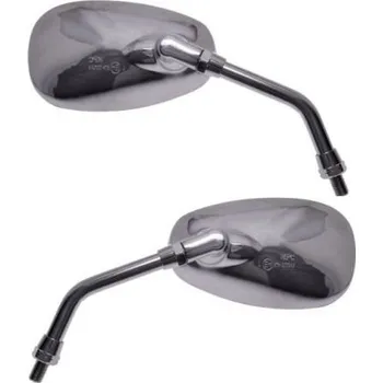 Zrcátko pro motocykl zrcátko zpětné - oválné chrom skútr / moto M10 x 1,25 s homol. ECE E11 81R-0010043