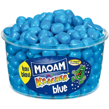 Bonbon Haribo Maoam Blue Kracher - Žvýkací bonbony s práškovou náplní 1200g (dóza 265ks)